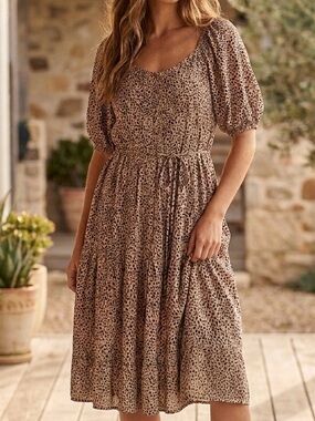 YOU+ALL 100% Rayon Animal Print Flowy Tiered Summer Dress Size 14 / XL
